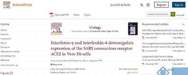 γ-干扰素和IL-4能够下调SARS冠状病毒受体ACE2 的表达
