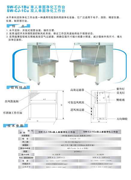 单人单面净化工作台(水平送风)