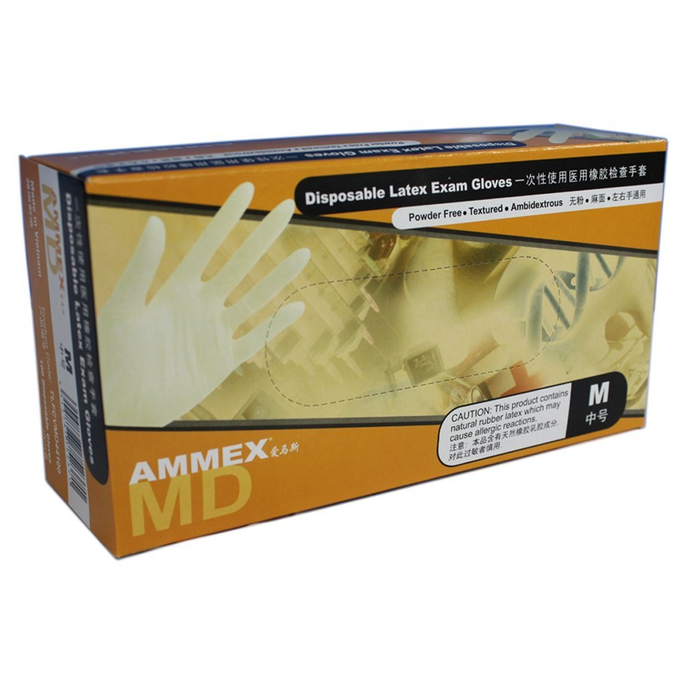 AMMEX 爱马斯 一次性医用橡胶检查手套 中号