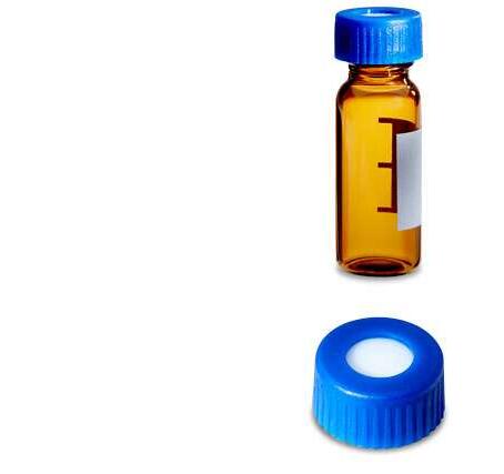 LC GC Amber Glass 12 x 32mm Screw Neck Vial, with Cap and PTFE Septum, 2 mL Volume, 100/pkg [186000846C]