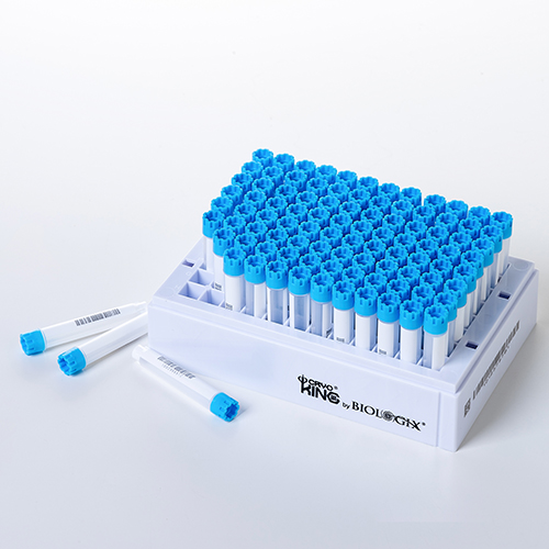 SBS标准冻存管，外旋；1.4ml,畅想蓝色盖子，自站立。双色注塑，激光蚀刻四码合一（底部：二维码+直读码；侧面：条形码+直读码）,伽马射线灭菌，无RNase、无DNase、无内毒素和外源DNA。96/袋，20袋/箱