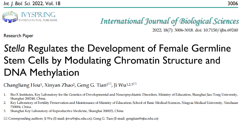 雌性生殖干细胞表观遗传调控研究方面取得重要进展
