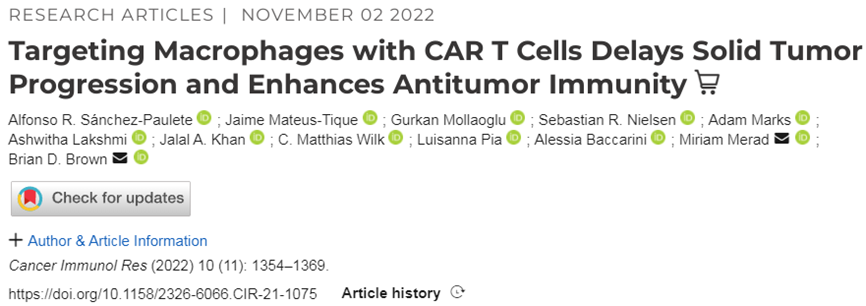 Cancer Immunol Res：靶向肿瘤巨噬细胞的CAR-T细胞有望治疗一系列实体瘤
