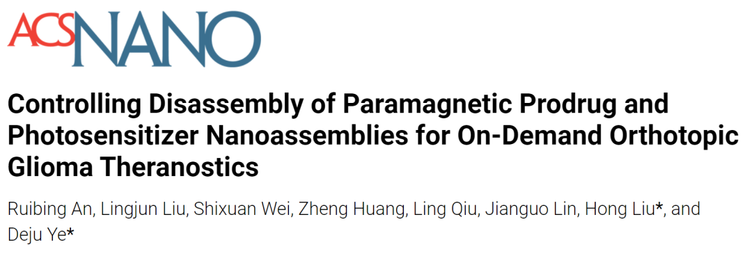 ACS Nano：叶德举/柳红团队开发用于脑胶质瘤的成像与治疗的纳米探针